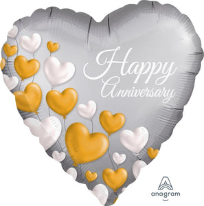 Happy Anniversary Foil Gold Love Heart Balloon