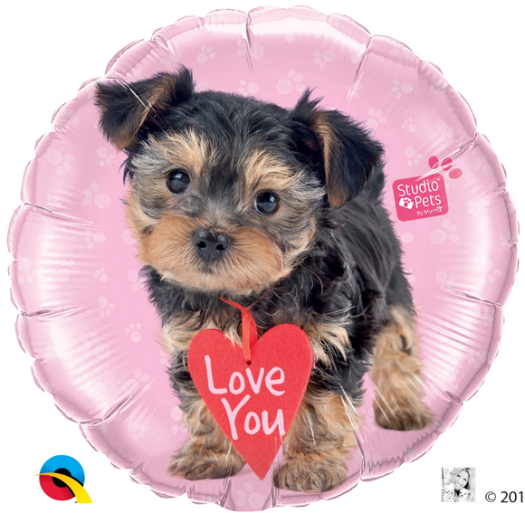 Pink Round Foil Balloon - Studio Pets Love You Terrier Dog